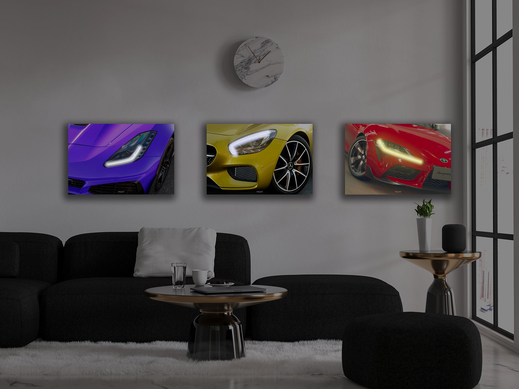 poster artistique et affiche tableau de voiture avec lumière néon led