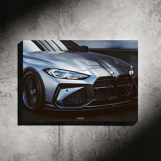 poster métallique bmw m4 avec néon led