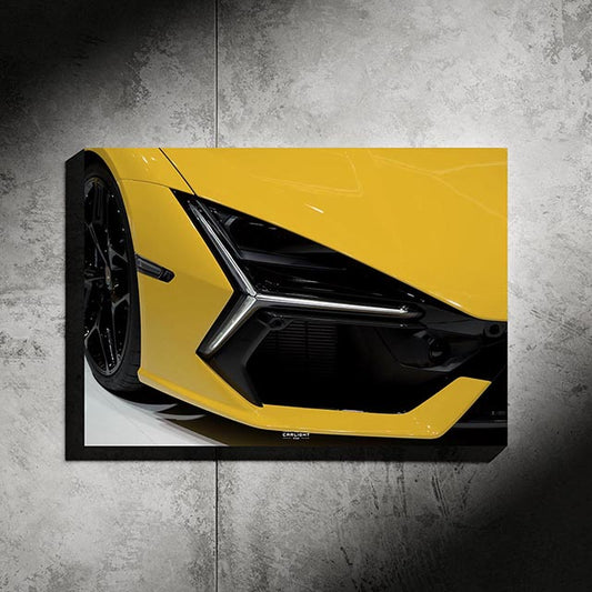 poster métallique lamborghini revuelto giallo avec néon led