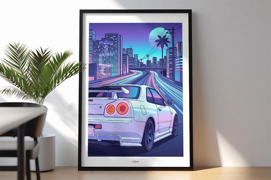 Poster Papier - Nissan GTR R-34 city