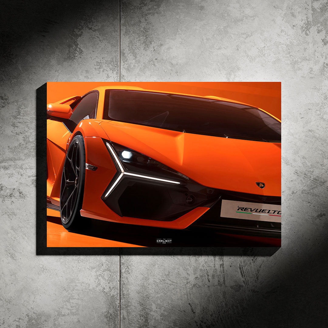 poster métallique lamborghini revuelto avec néon led