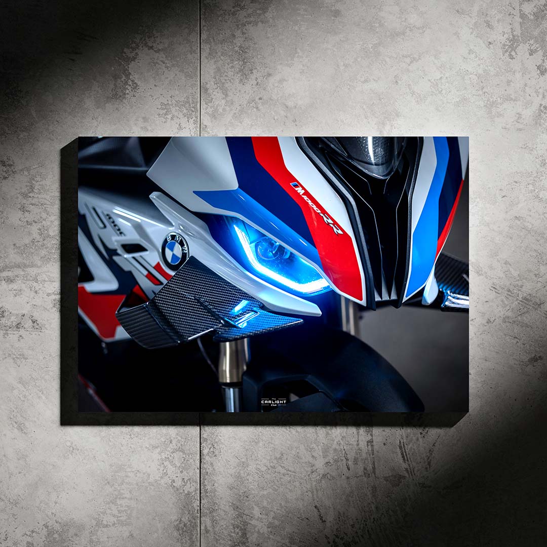 poster métallique bmw m1000rr avec néon led pour la décoration d'intérieur