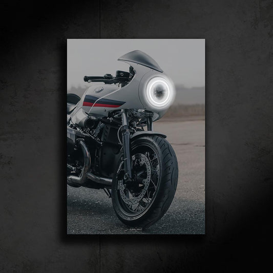 poster métallique bmw r nine t racer avec néon led