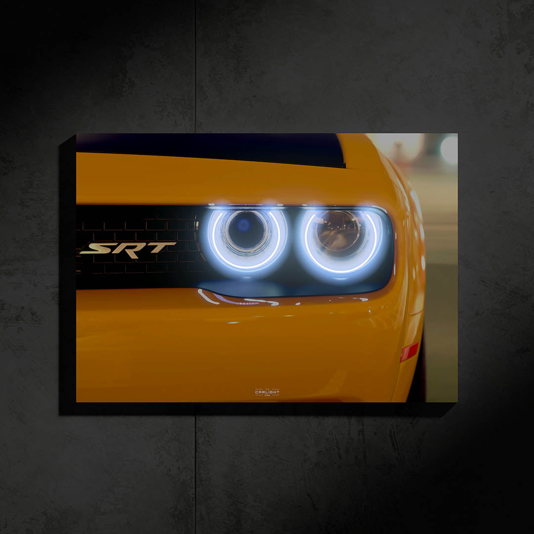 poster métallique dodge challenger srt hellcat avec néon led