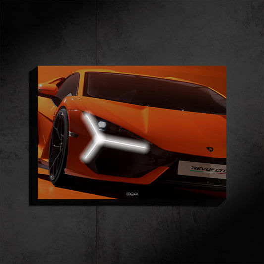 poster métallique lamborghini revuelto avec néon led
