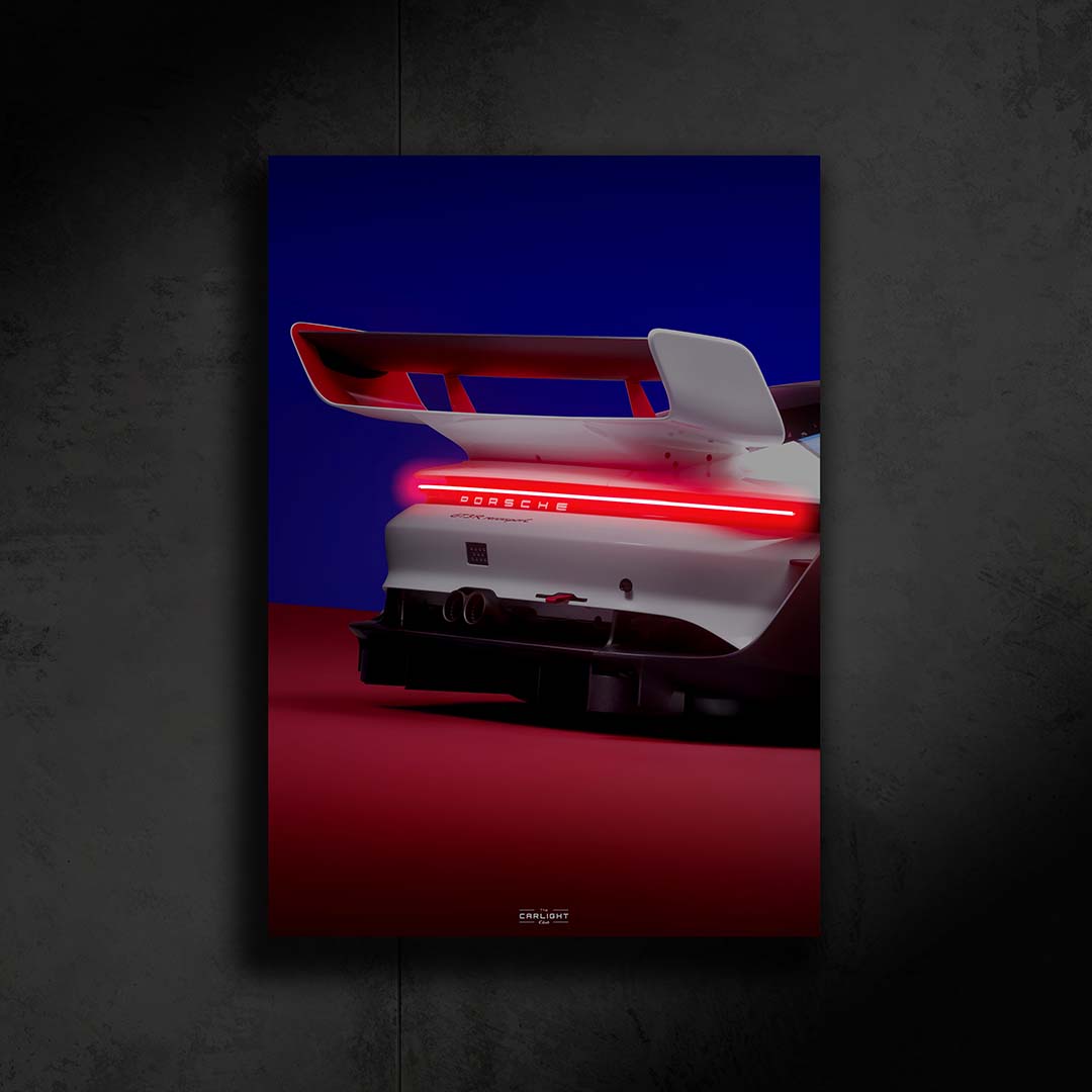 poster métallique porsche 911 GT3 R Rennsport avec néon led