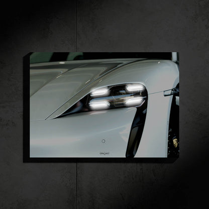 poster métallique porche taycan avec néon lec