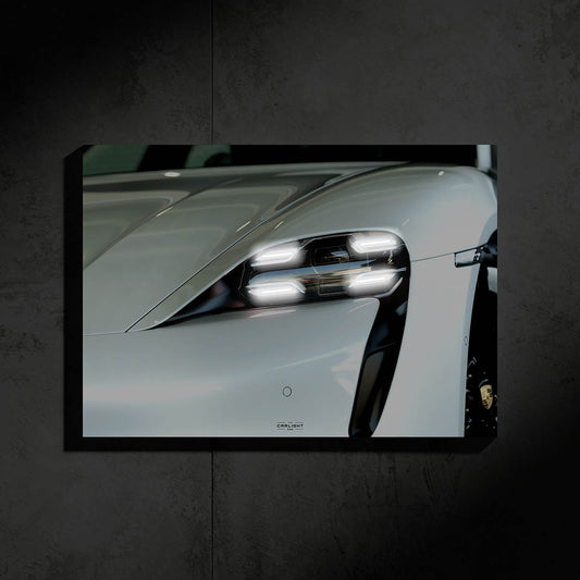poster métallique porche taycan avec néon lec