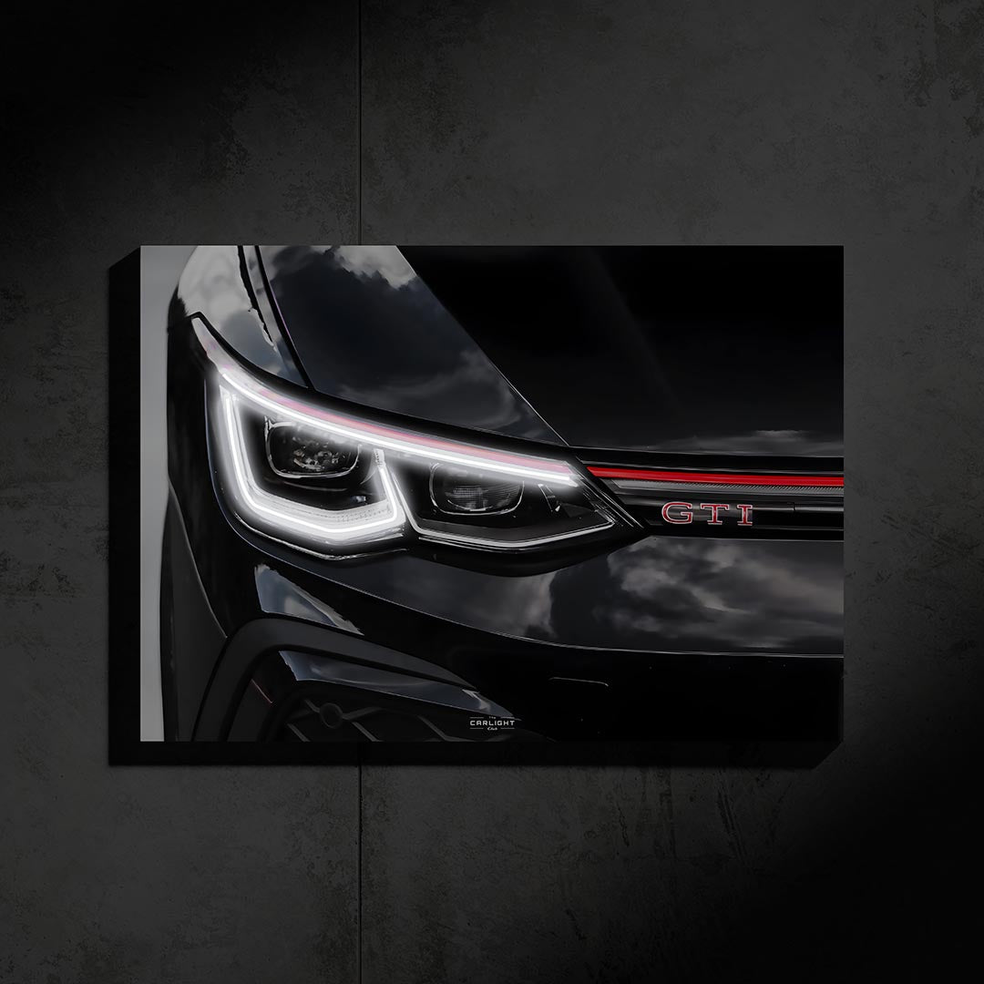 poster métallique volkswagen golf 8 gti avec néon led
